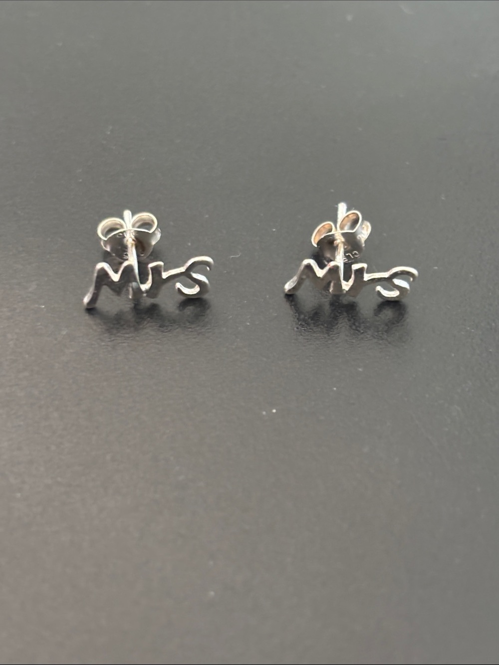 .925 Sterling Silver Bridal "Mrs" Script Stud Earrings real solid fine jewelry